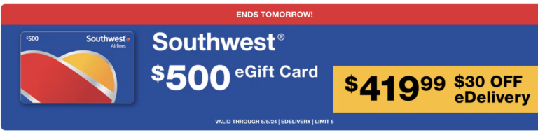 BEST DEAL SO FAR: ALMOST 20% Off Southwest Gift Cards Through 5/5: Costco Deal